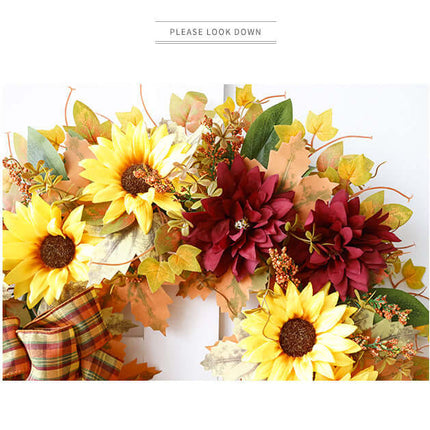 Realistic Artificial Sunflower Wreath, Plastic and Cloth, Autumn Wreath, Suitable for Home Door Decoration, Harvest Festival, Thanksgiving