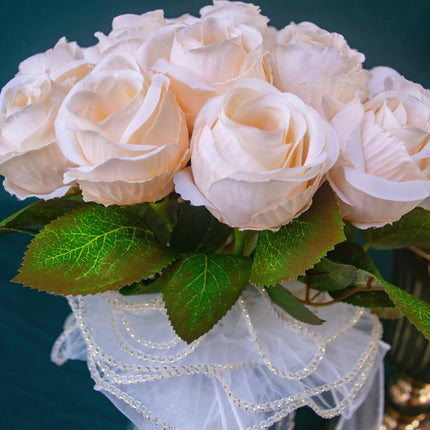 High-Sim Champagne Rose Bouquet - Silk-Like, Suitable for Wedding/Living Room/Bedroom/photograph/Home Decor