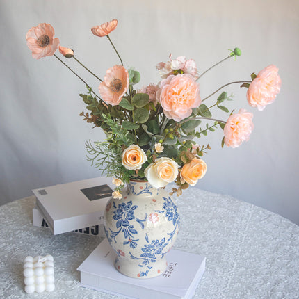Ready-to-Use Artificial Flowers Arrangement – High-Quality Faux Silk Home Decor,No-Assembly