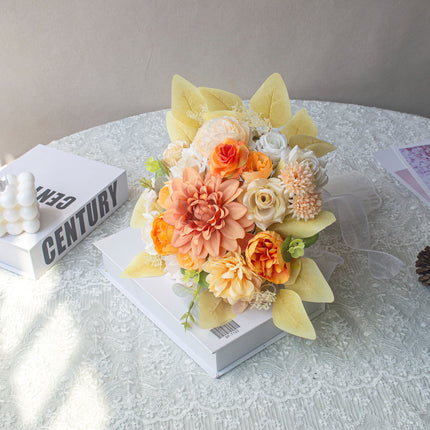 Artificial Flowers,High-Grade Simulated Silk Like Flower Bride’s Bouquet - Sunshine Orange-Yellow, High Simulation for Wedding/Photo/Home Decor