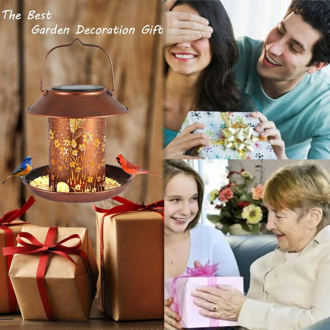 Solar-Powered Bird Feeder Projection Garden Lamp,Bird Feeder Light,Iron,Hollow,Waterproof,Hummingbird Pattern,Decorative,Gift,Courtyard Light