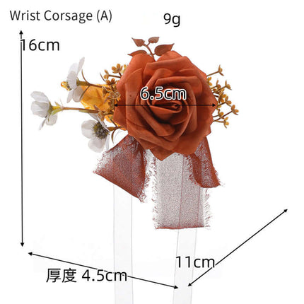 Artificial Rose Flowers Wedding Bouquet, Silk-Like Material, Groom's Boutonniere, Bride's Wrist Corsage, Forest-Style Handheld Bouquet