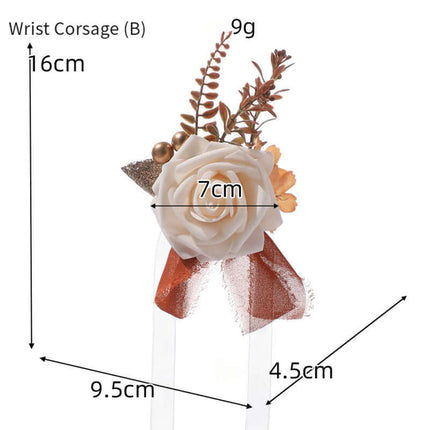 Artificial Rose Flowers Wedding Bouquet, Silk-Like Material, Groom's Boutonniere, Bride's Wrist Corsage, Forest-Style Handheld Bouquet