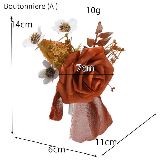 Artificial Rose Flowers Wedding Bouquet, Silk-Like Material, Groom's Boutonniere, Bride's Wrist Corsage, Forest-Style Handheld Bouquet