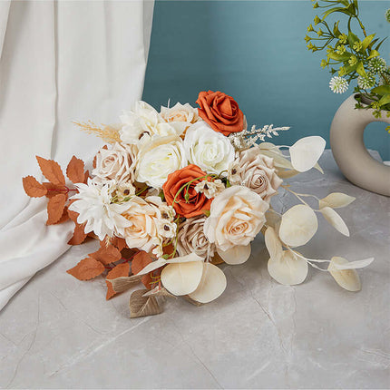 Outdoor Realistic Bridal Bouquet, Wedding Artificial Rose Flowers, Lifelike Texture,Bohemian Style,Photography Props
