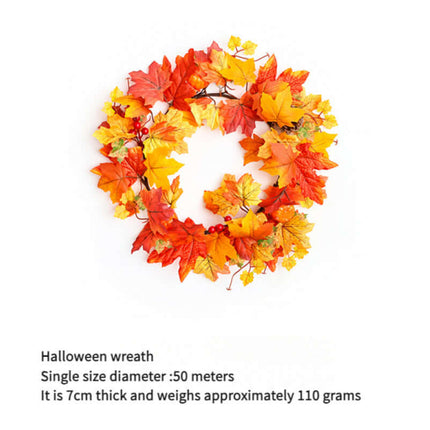 Artificial Autumn Maple Leaf Wreath, Look like Real,Home Decor,Plastic And Fabric Materials, Halloween Harvest Festival Late Autumn Style, Autumn Color Wreath