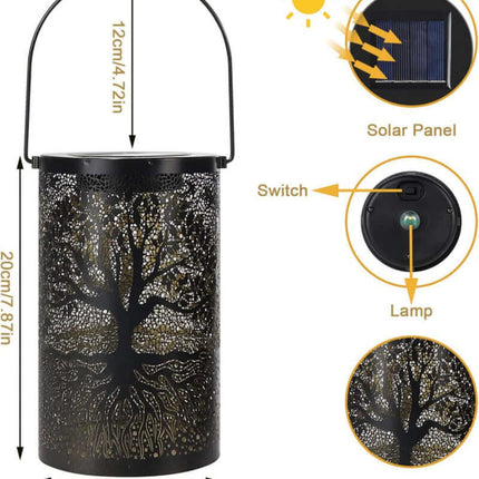Life Tree Patterned Solar-Powered Garden Lamp,Tree of Life,LED Lantern,Hanging,Waterproof,Suit for Outdoor,Decorative,Projection,Balcony,Living Room,Courtyard,Garden
