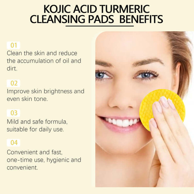 Turmeric Kojic Acid Cleansing Pads,Cleanse Facial Skin and Pores, Refreshing & Non-Greasy, Remove Makeup, Gently Exfoliate, Cleansing Pads, Suitable for Sensitive Skin HOYGI