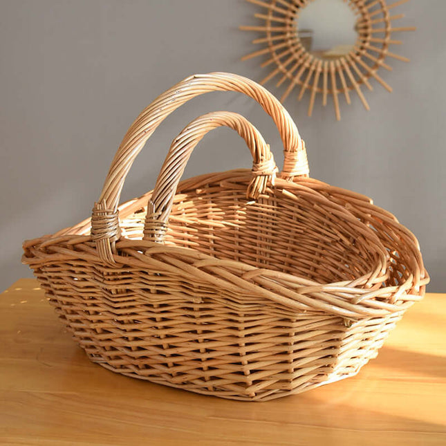 Handwoven Natural Rattan Flower Basket, Suitable For Life Storage, Garden Picking, Home Decoration