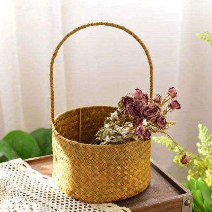 Handwoven Straw Artificial Flower Basket, Handheld Woven Flower Arranging Basket, Plant Pot, Pastoral Style, Home Decor