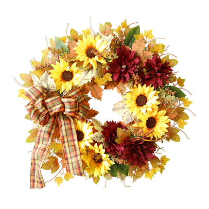 Realistic Artificial Sunflower Wreath, Plastic and Cloth, Autumn Wreath, Suitable for Home Door Decoration, Harvest Festival, Thanksgiving