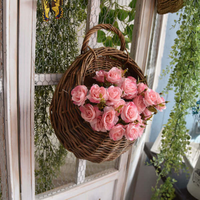 Rattan Woven Flower Basket, Plant Natural Material, Wall-mounted Flower Pot, Home Decor Flower Container, Handwoven Basket, Scene Arrangement