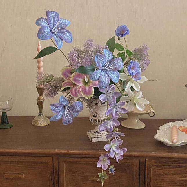 Realistic  Artificial Flower Silk like Bouquet Set, Oil Painting Style, Purple Tone, Photography Scenery, Flower Arrangement, Window Display Soft Decor Matching