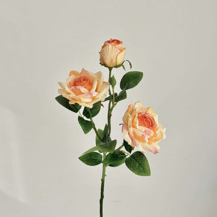 Silk Cloth High-Realistic Menta Rose Artificial Flowers, Handheld Bouquet, Vintage Style, 3 Heads with Faded Edges & Oil Painting Effect, Suit for Wedding Anniversaries/Birthday Gifts