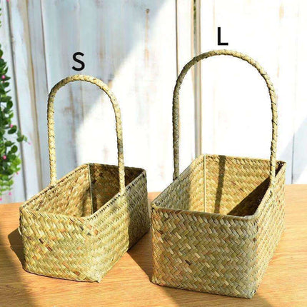 Handwoven Straw Artificial Flower Basket, Handheld Woven Flower Arranging Basket, Plant Pot, Pastoral Style, Home Decor