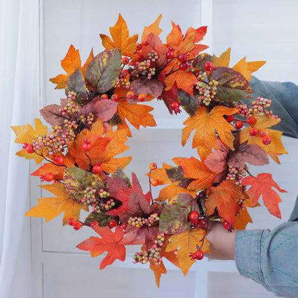 Artificial Flower Wreaths, Fall Arrangements,Home Decor, Autumn Thanksgiving Door Decor, Look Like Real Maple Leaves & Berries