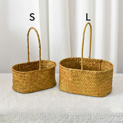 Handwoven Straw Artificial Flower Basket, Handheld Woven Flower Arranging Basket, Plant Pot, Pastoral Style, Home Decor