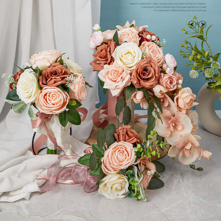 Bridal Bouquet, Artificial Roses Flowers, Wedding Decoration,Silk Like,Water Drop Shape, Wedding Photography Props