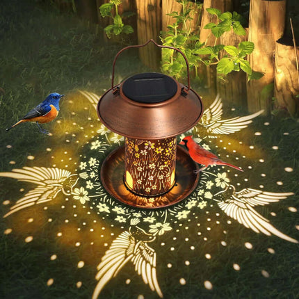 Solar-Powered Bird Feeder Projection Garden Lamp,Bird Feeder Light,Iron,Hollow,Waterproof,Hummingbird Pattern,Decorative,Gift,Courtyard Light
