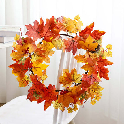 Artificial Autumn Maple Leaf Wreath, Look like Real,Home Decor,Plastic And Fabric Materials, Halloween Harvest Festival Late Autumn Style, Autumn Color Wreath