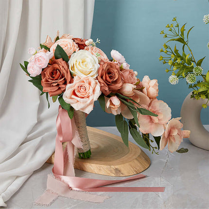 Bridal Bouquet, Artificial Roses Flowers, Wedding Decoration,Silk Like,Water Drop Shape, Wedding Photography Props