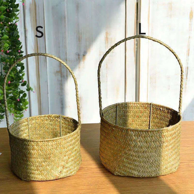Handwoven Straw Artificial Flower Basket, Handheld Woven Flower Arranging Basket, Plant Pot, Pastoral Style, Home Decor