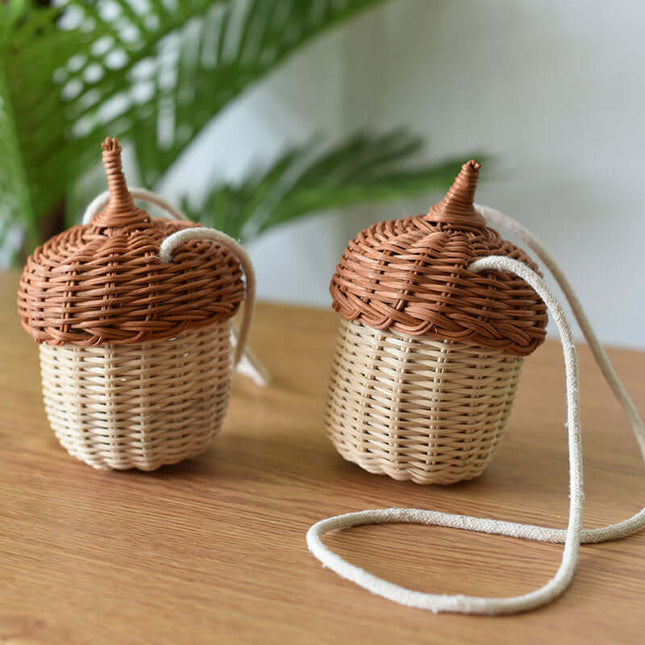 Rattan Handheld Mini Bag, Plant-Based Woven Crossbody, Kids Photo Prop Cute Basket, Decorative Storage Basket, Eco-Friendly Natural Weave