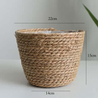 Handmade Cattail Artificial Flower Basket, Potted Green Plant Pot, Storage Basket, Inner Plastic Waterproof Membrane