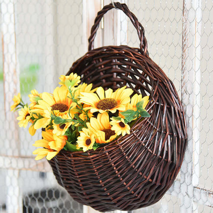 Rattan Woven Flower Basket, Plant Natural Material, Wall-mounted Flower Pot, Home Decor Flower Container, Handwoven Basket, Scene Arrangement