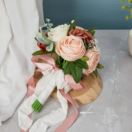Bridal Bouquet, Artificial Roses Flowers, Wedding Decoration,Silk Like,Water Drop Shape, Wedding Photography Props