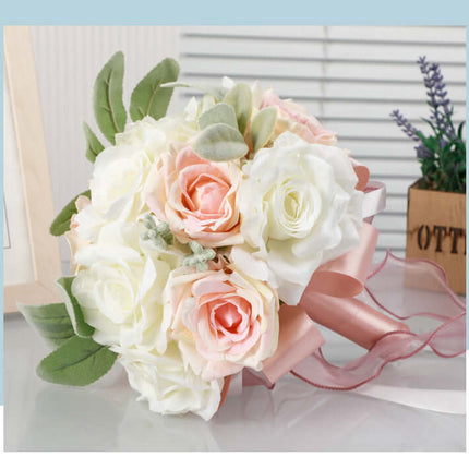 Artificial Wedding Roses Flowers, Bride's Bouquet, Silk-Like Texture, Lace Flower Ball,  Photography Props