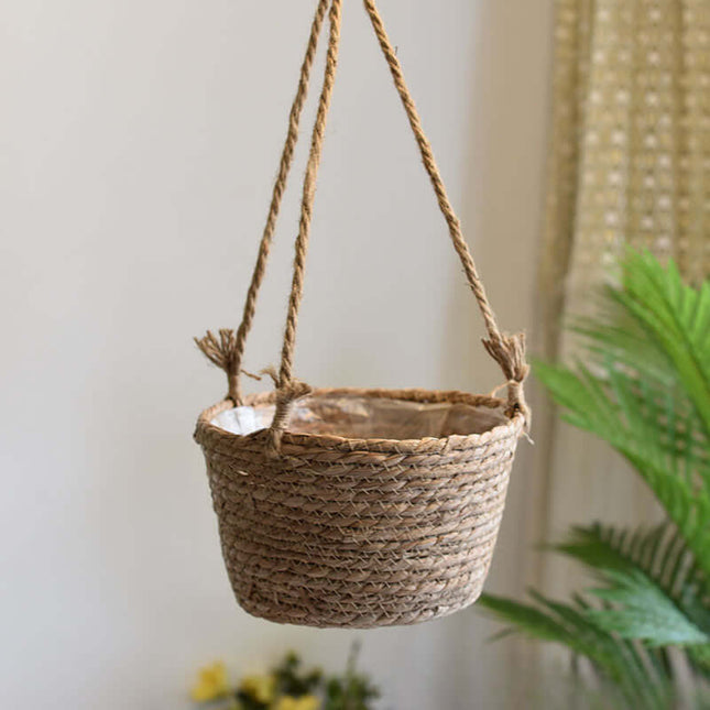 Handmade Hanging Cattail Flowerpot, Creative Hanging Planter, Storage Basket ,Home Decoration
