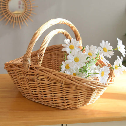 Handwoven Natural Rattan Flower Basket, Suitable For Life Storage, Garden Picking, Home Decoration