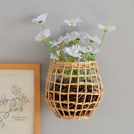 Rattan Wall-mounted Artificial Flower Basket, Handmade Storage Basket, Creative Basket, Home Decoration
