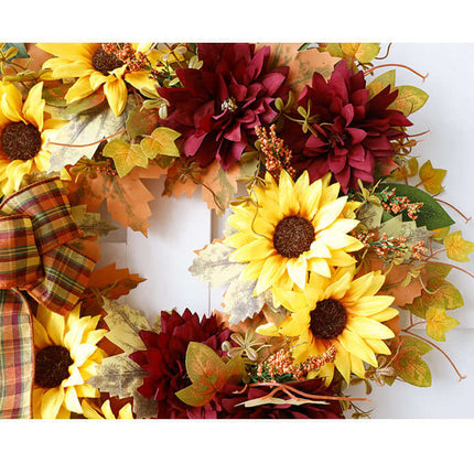 Realistic Artificial Sunflower Wreath, Plastic and Cloth, Autumn Wreath, Suitable for Home Door Decoration, Harvest Festival, Thanksgiving