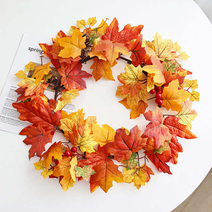 Artificial Autumn Maple Leaf Wreath, Look like Real,Home Decor,Plastic And Fabric Materials, Halloween Harvest Festival Late Autumn Style, Autumn Color Wreath