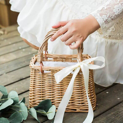 Woven Rattan Flower Basket Handbag, Handmade Wicker Handbag, Braided Vegetable Basket, Fabric Lining, Women's Woven Bag