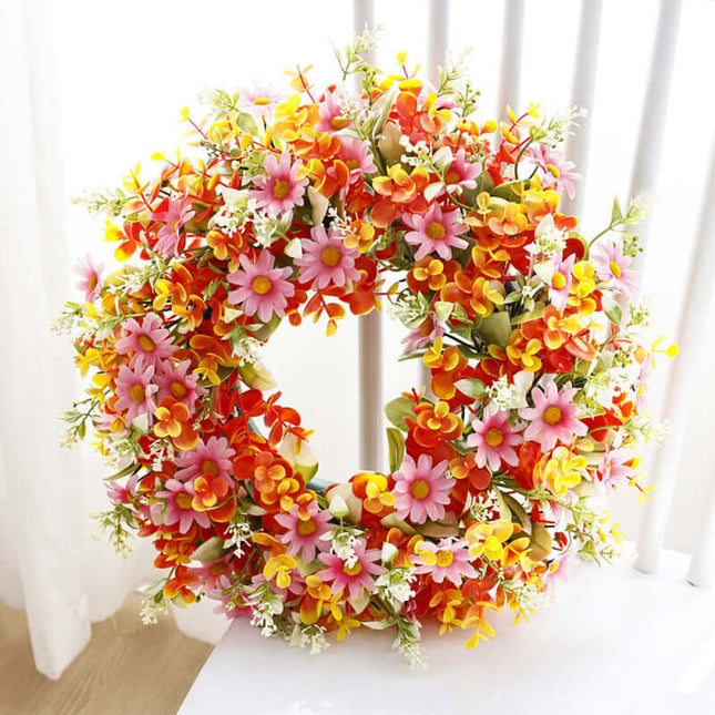Spring Artificial Flower Wreath, Plastic and Fabric Material,Home Decor, Artificial flower wall,Door Decoration, Artificial Plant, Baby's Breath